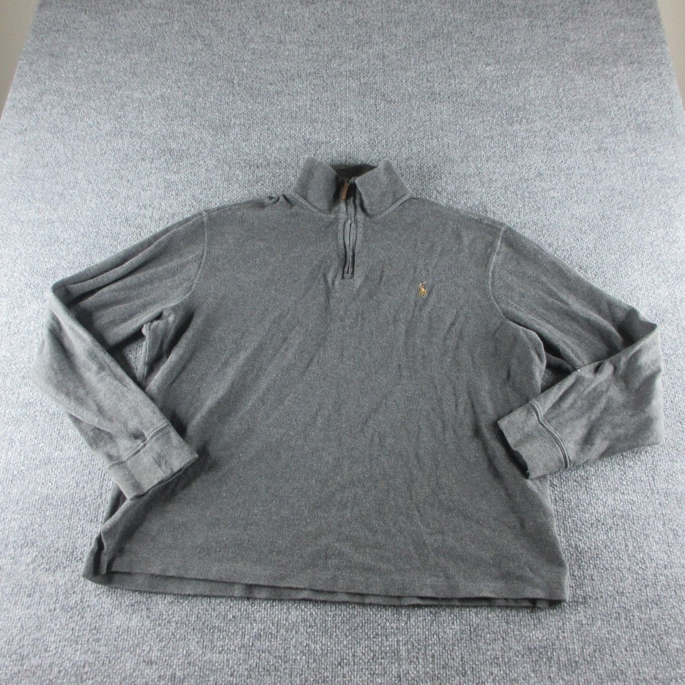 Polo Ralph Lauren Sweater Mens L Gray 1/4 Zip Mock Neck Estate Rib Pullover